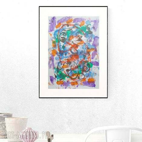 Abstrakcyjna grafika boho 30x40 do loftu - ręcznie malowany obrazek na ścianę