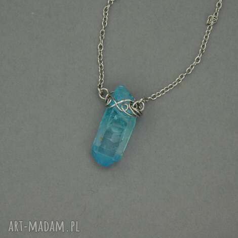 Naszyjnik Talizman z Niebieskim Kryształem Górskim - wire wrapping ze stali chirurgicznej