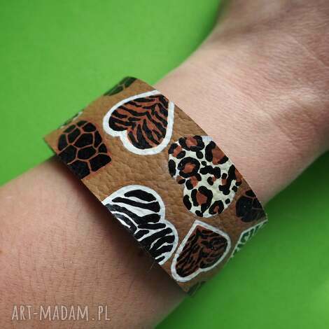 ręcznie malowana skórzana bransoletka wild heart, biżuteria ekologiczna