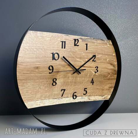 zegar drewniany na scianę średnica 50 cm stalowa obręcz 100