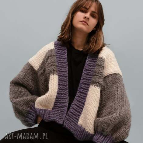 wełniany kardigan ręcznie robiony, chunky, sweter handmade swetry