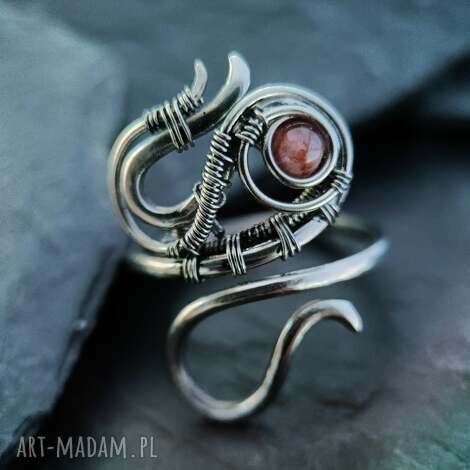 Regulowany pierścionek z ognistym kwarcem - stal chirurgiczna 316L (wire wrapping)