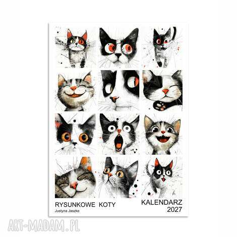 Kalendarz 2027 Rysunkowe Koty 15x21 cm - 12 luźnych grafik dla kociarzy