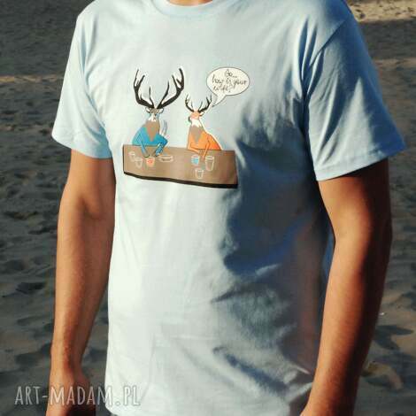 t-shirt podkoszulek z autorskim wzorem jelenie kolor jasnoniebieski s - m l
