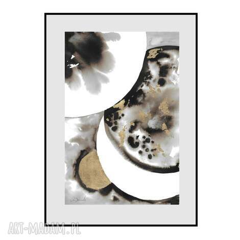 Abstrakcja „Planetais” 52 x 35 cm - grafika złocona ręcznie