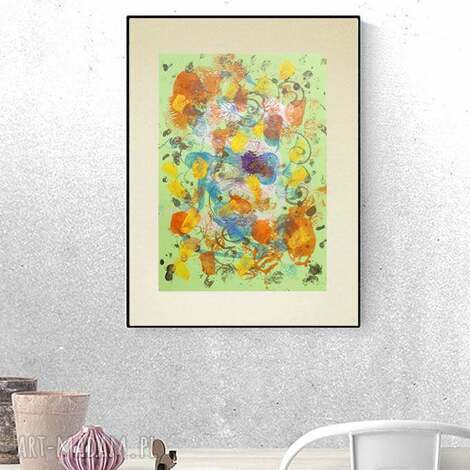 Abstrakcja ręcznie malowana grafika do holu 30x40 boho