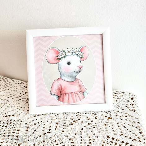 obrazek w ramce - myszka - pokój dziecka, pokój dziewczynki, grafika, narodziny