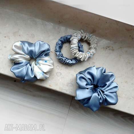 In blue XL - zestaw jedwabnych scrunchie 100% naturalny jedwab - ręcznie robione