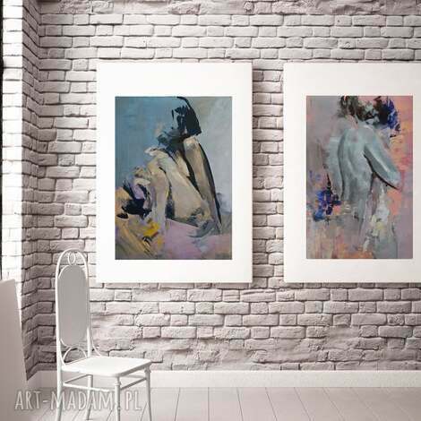 Zmysłowy komplet obrazów 57x39 do salonu - pastelowa grafika giclee
