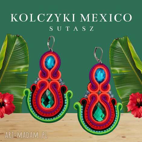 Kolczyki sutasz Mexico - kolorowe wiszące haftowane Beezoo