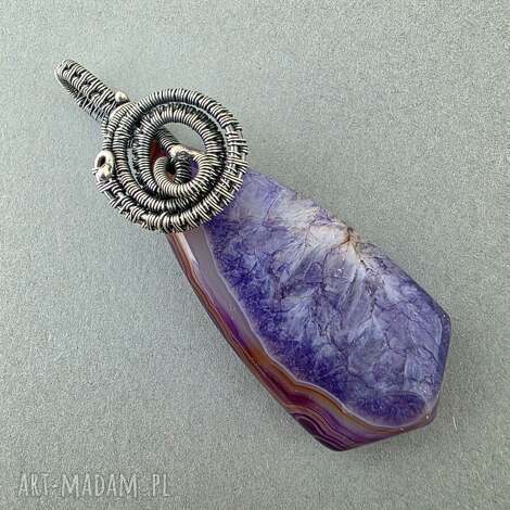 Mall - wisiorek z agatem i oksydowanym srebrem wire wrapping (handmade)