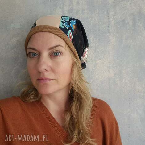 czapka kolorowa codzienna smerfetka szyta patchworkowa rozmiar uniwersalny na podszewce