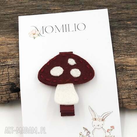 Spinka do włosów Muchomorek z filcu - wiśniowy grzybek handmade