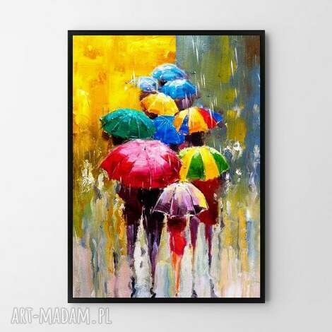 Plakat obraz Rain 50x70 cm B2 - pomarańczowo-żółto-czarna dekoracja do salonu