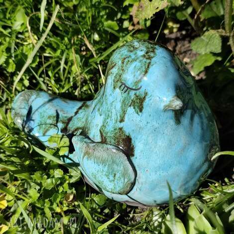 Turkusowy wróbel ceramiczny do ogrodu i na balkon