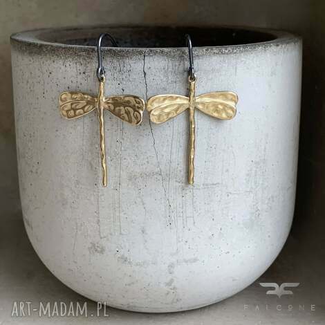 Kolczyki Golden Dragonfly - mosiądz, srebro 925 i ważki