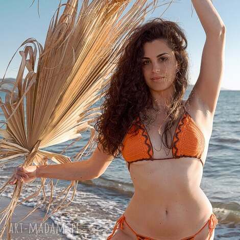 bikini pomarańczowe z brązem plaża, bawełna, kostium kąpielowy