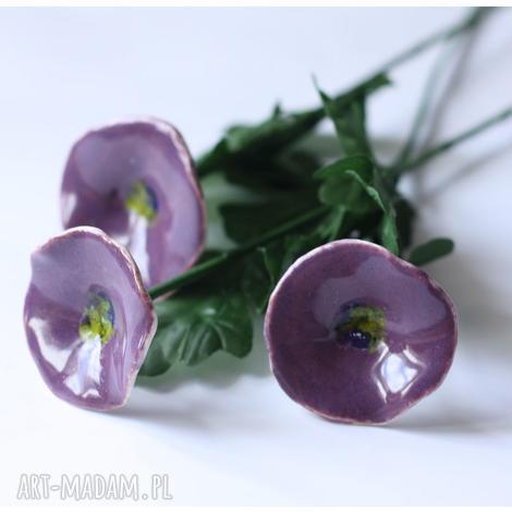 Polne fioletowe kwiaty - ceramiczna dekoracja handmade na gałązce