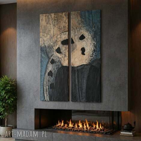 Obrazy strukturalne abstrakcyjne 80x120 cm - komplet do salonu i biura