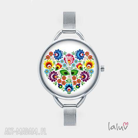 zegarki zegarek z grafiką love slavic, folk, ludowe, serce, kwiat kwiaty