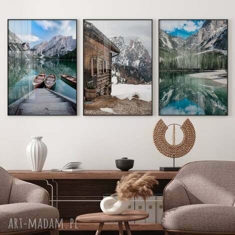 Zestaw plakatów 30x40 cm Górskie jezioro Dolomity - tryptyk (3 szt.)