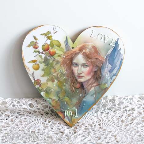 serce dla ciebie - anioł i jabłonka, obraz, decoupage, styl rustykalny komunia