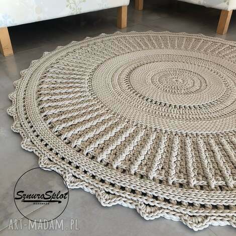 Okrągły dywan ze sznurka bawełnianego 140 cm - szydełkowy handmade do wnętrza