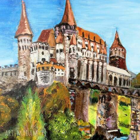 Zamek Draculi w Rumunii - ręcznie malowany obraz akrylowy 50x40 cm