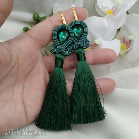 Szmaragdowe butelkowe kolczyki sutasz - chwosty Emerald