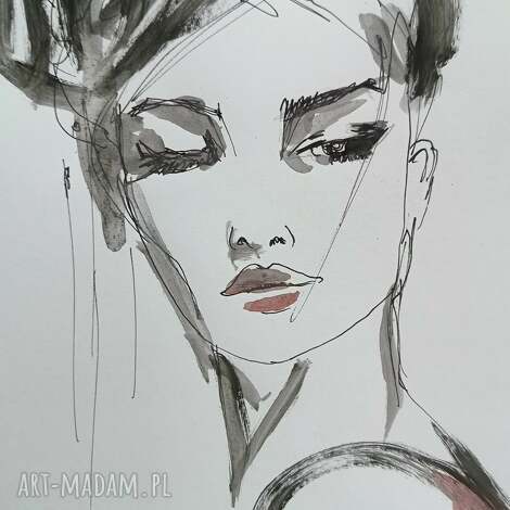 Luna - autorska grafika A4, kobiecy portret mixed media