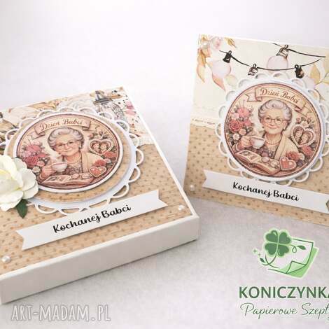 Kartka w pudełku na Dzień Babci - scrapbooking 13,5x13,5 cm
