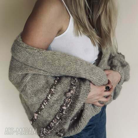 swetry kardigan sophie, sweter ręcznie robiony szerokie rękawy alpaka, kolorowy