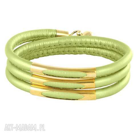 bracelet in metalic pistachio gold, rzemień, rurka, magnes