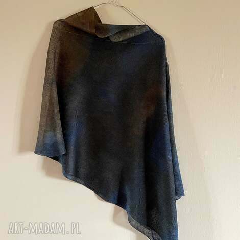 Lniane ponczo granat - brązowa narzutka tunika one size (Anna Damzyn)