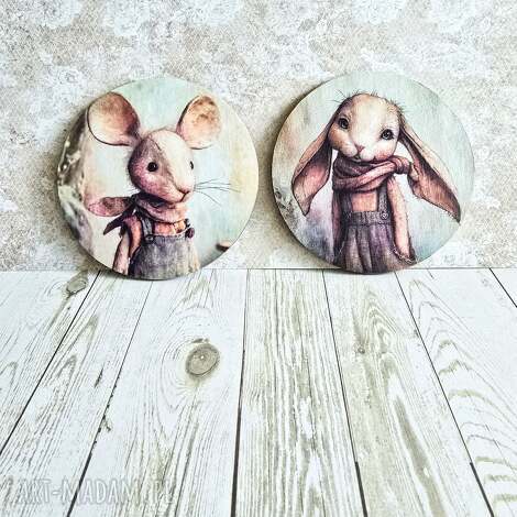 para podkładek - królik i myszka, drewniane zabawki retro, vintage
