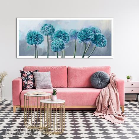 Turkusowe kwiaty hortensji - nowoczesny obraz na płótnie 147x60 cm