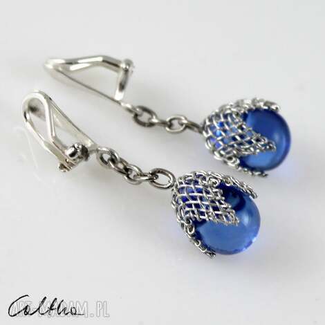 błękitne w siateczce - klipsy lub kolczyki k xs ble #, srebrne bigle