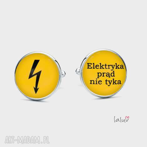 spinki do mankietów elektryk, grafika, prąd, zawód energia, prezent