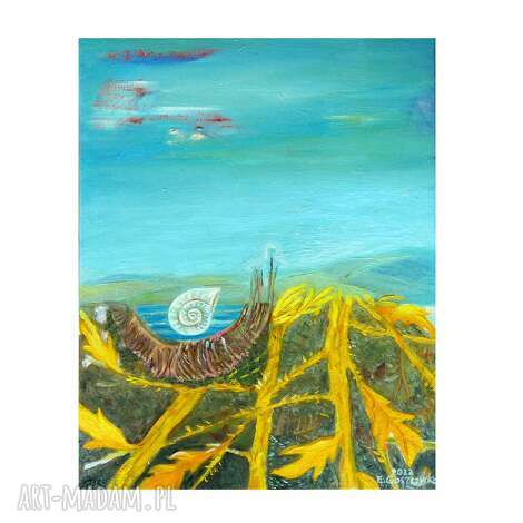 Pejzaż surrealistyczny z żółtymi gałęziami - obraz olejny 50x40 cm