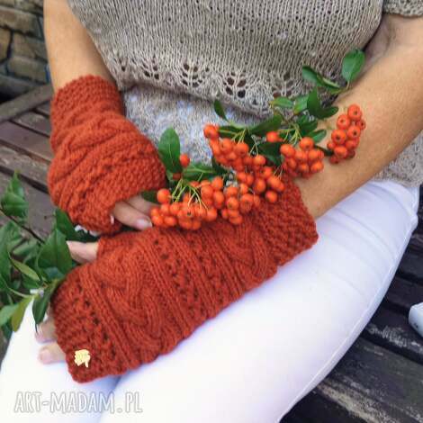 mirenki w warkocze rękawiczki bez paców jesienne rękawiczki rude mitenki