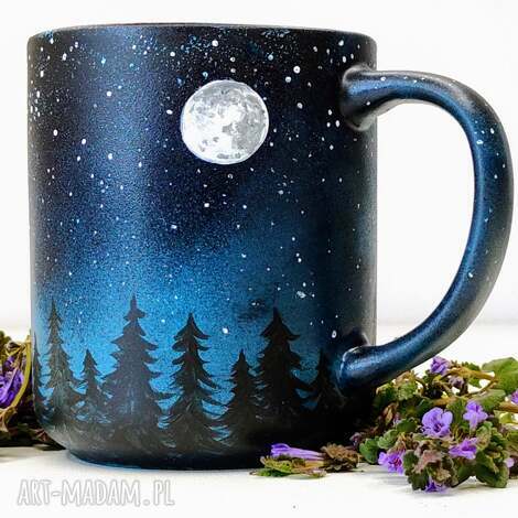 kubki ręcznie malowany kubek ceramiczny z nocnym lasem, kosmosem
