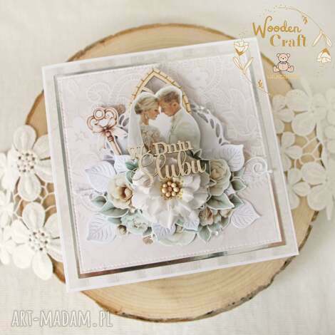 Romantyczna kartka ślubna handmade w pudełeczku - kieszonka na banknoty