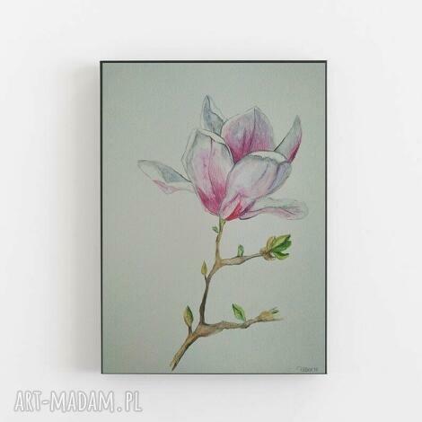 magnolia - akwarela formatu 24/32 cm, farba kwiaty, papier kredki