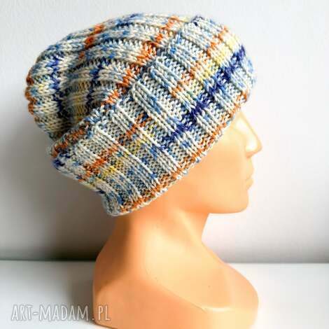 wywijana czapka helli print merynos 21 morski kapitan kolorowa czapka, wełniana