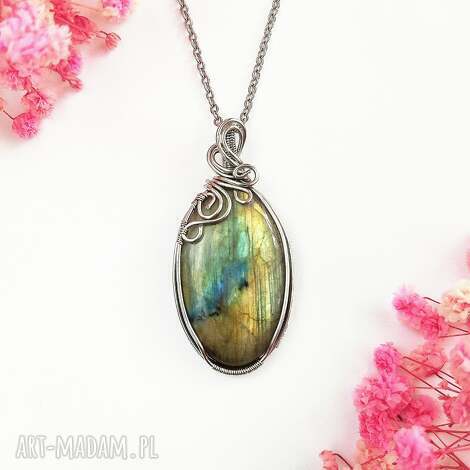 Naszyjnik z labradorytem owal - stal chirurgiczna - handmade wire wrapping