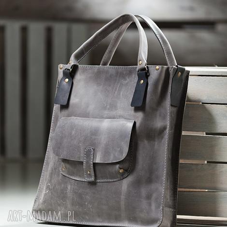 torba skórzana na ramię ręki, szara ręcznie robiona navahoclothing