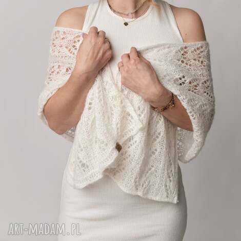 szal mgiełka biały ecru, szal dla panny młodej, na ślub, na lato