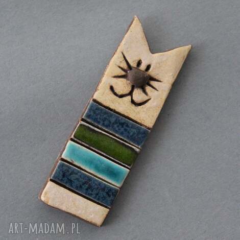 miau - broszka ceramiczna, minimalistyczna, kot kociara, jeansy, prezent, urodziny