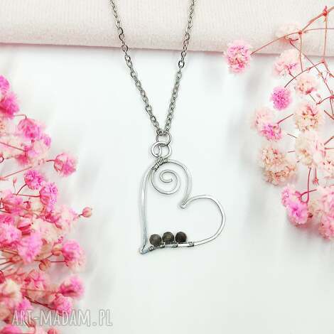 naszyjnik serce labradoryt stal chirurgiczna wisiorek handmade