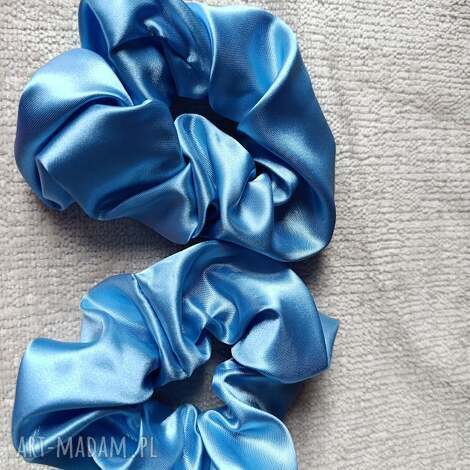 Gumki scrunchies błękitne z satyny - komplet 2 szt. handmade